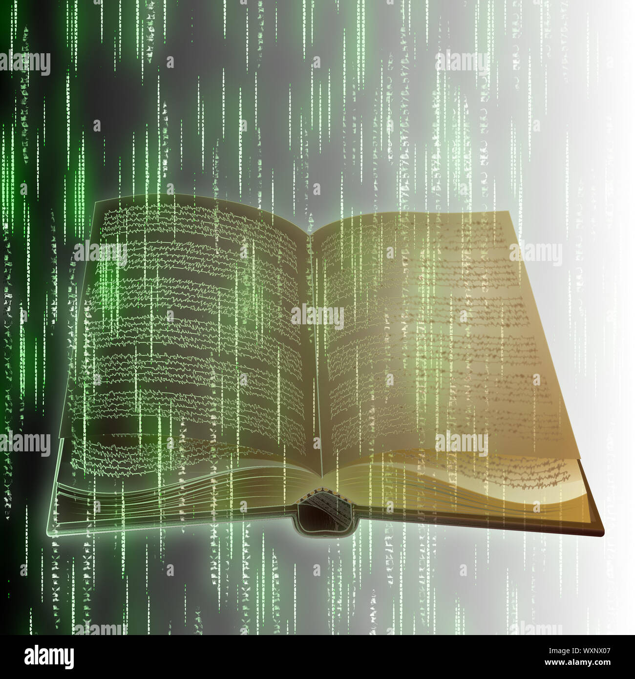 Abstract old book with binary code background Stock Photo - Alamy