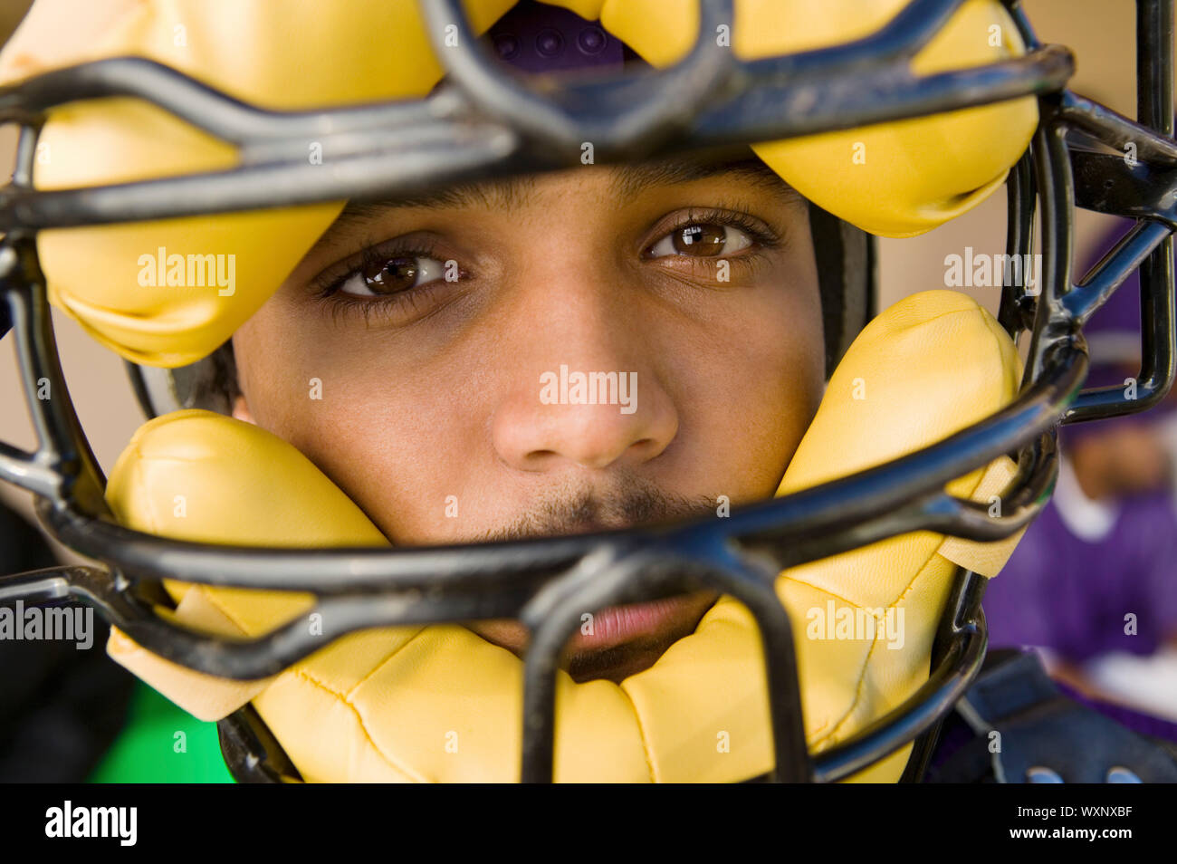 Baseball Catcher Wearing Mask During Game Stock Photo Alamy