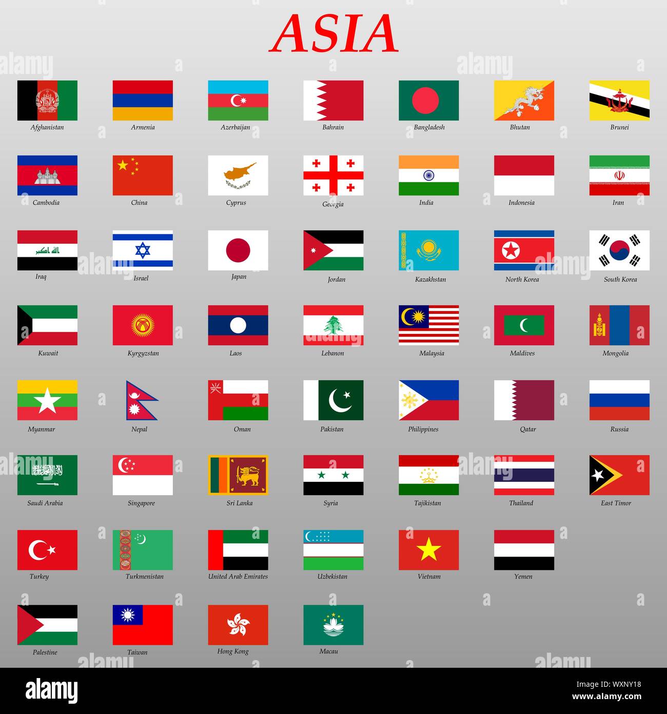 set of all flags of Asia. Vector Illustration . Template for your design Stock Vector