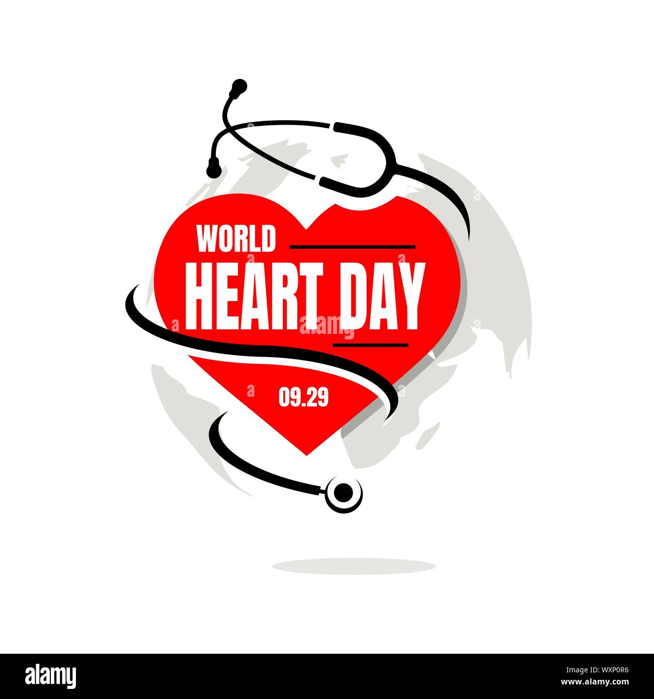 World Heart Day Vector illustration a background with image of stethoscope, heart and world map Stock Vector