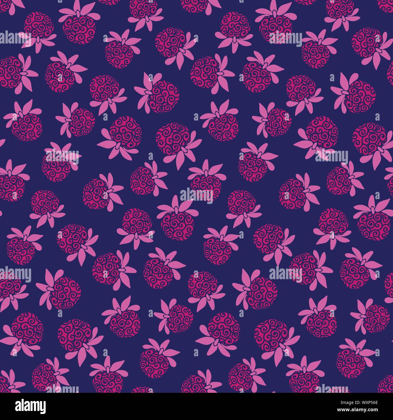 seamless vector pattern with violet raspberries on a dark background Stock Vector