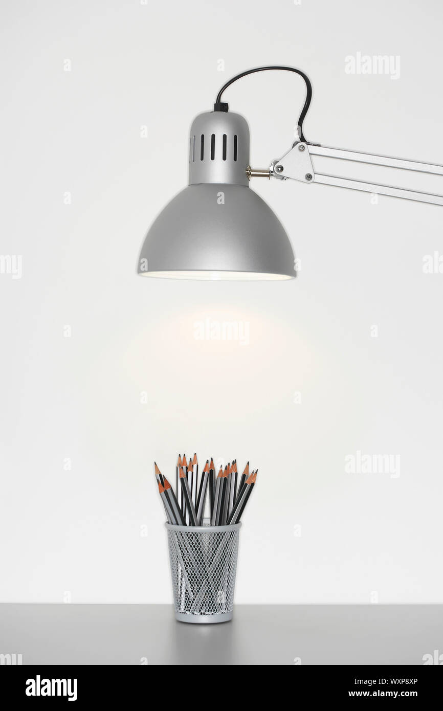 Desk Lamp and Pencils Stock Photo - Alamy