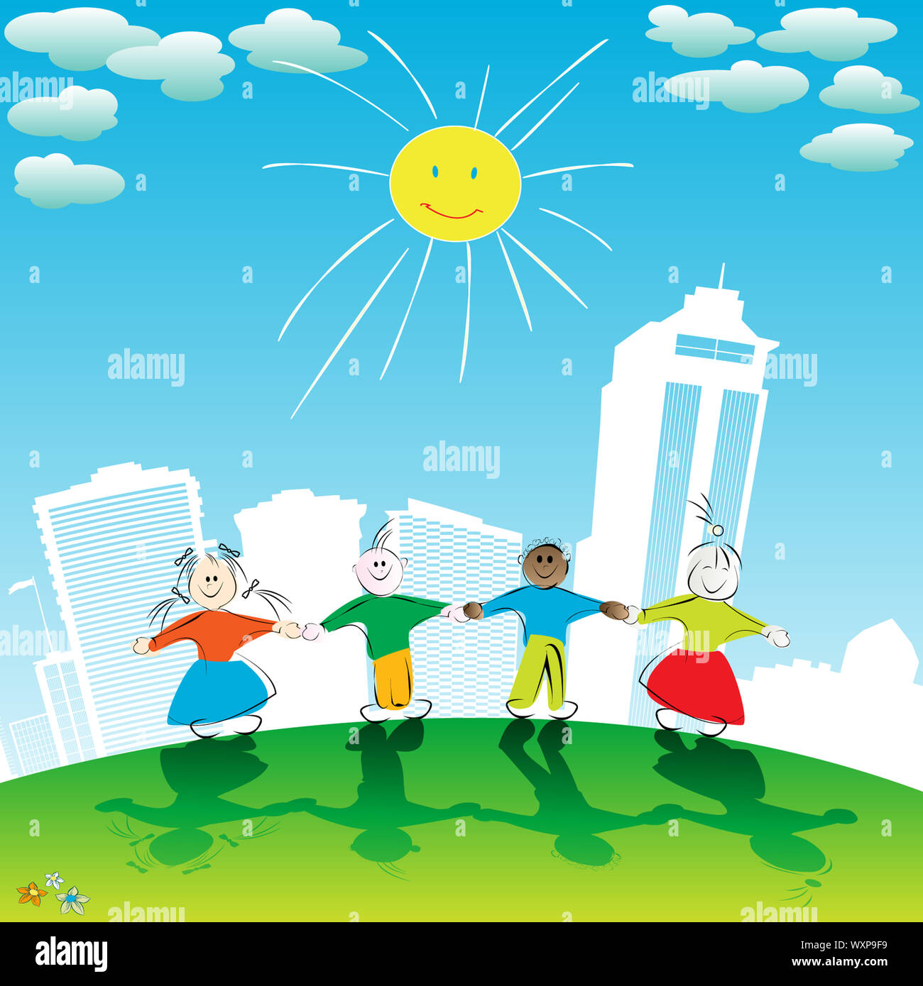 Group of children holding hands Stock Photo - Alamy