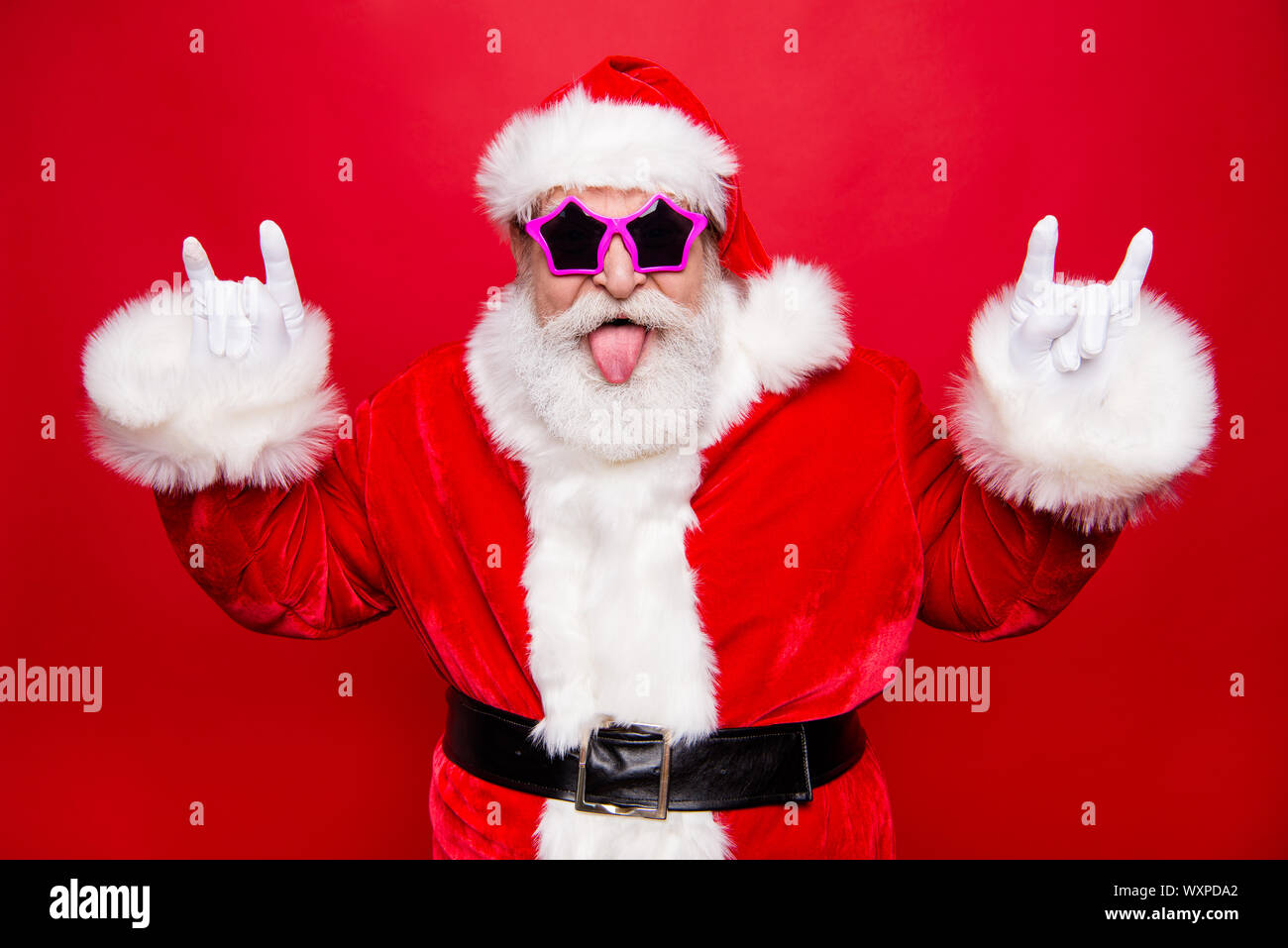 Heavy Metal Rock On Stylish Grandfather Mature Aged Beard Santa Stock Photo Alamy