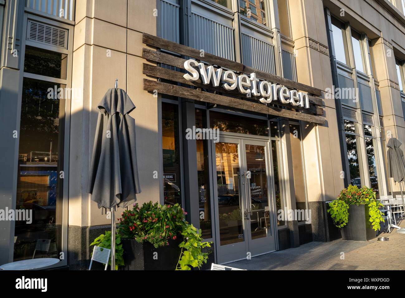 Arlington, Virginia - August 7, 2019: Exterior of Sweetgreen, a salad fast casual restaurant located in the Ballston neighborhood of Northern Virginia Stock Photo