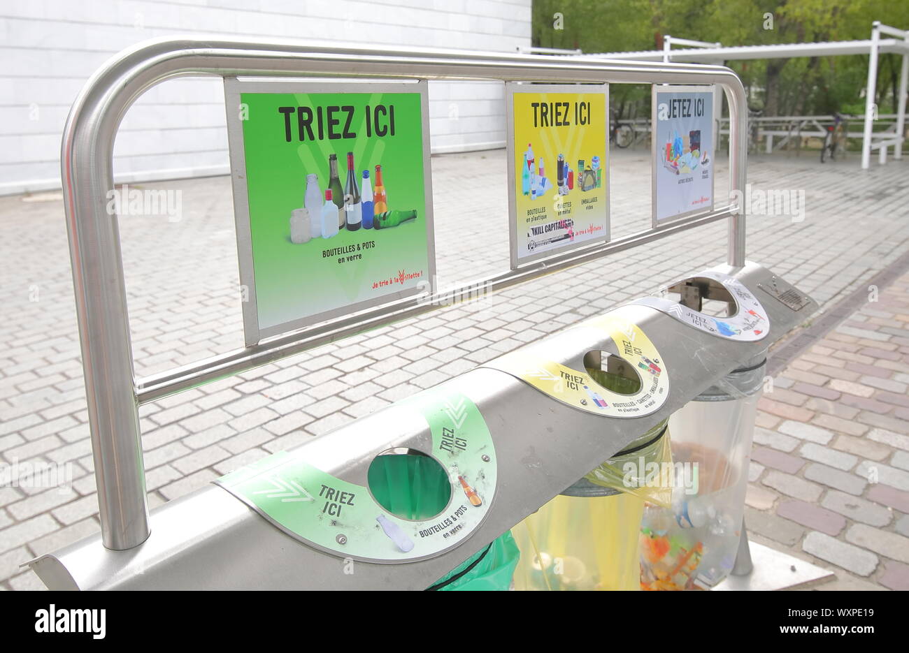 Recycle rubbish bin in Paris France Stock Photo Alamy