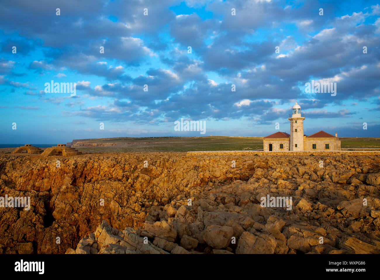 Menorca Punta Nati Faro lighthouse in Ciutadella Balearic Islands of Spain Stock Photo