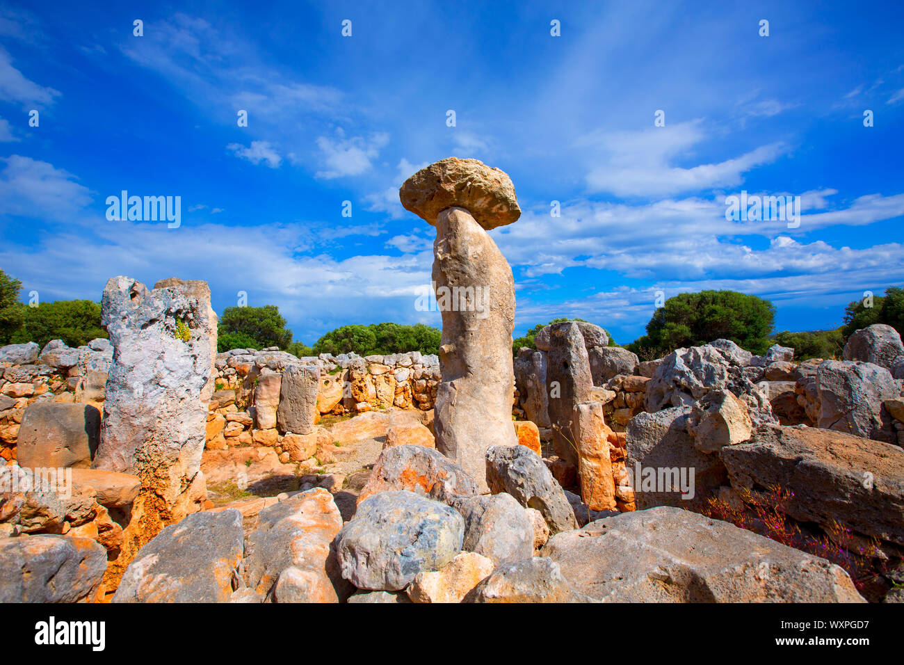 Taules of Menorca Torre de en Gaumes Galmes at Balearic islands of Spain Stock Photo