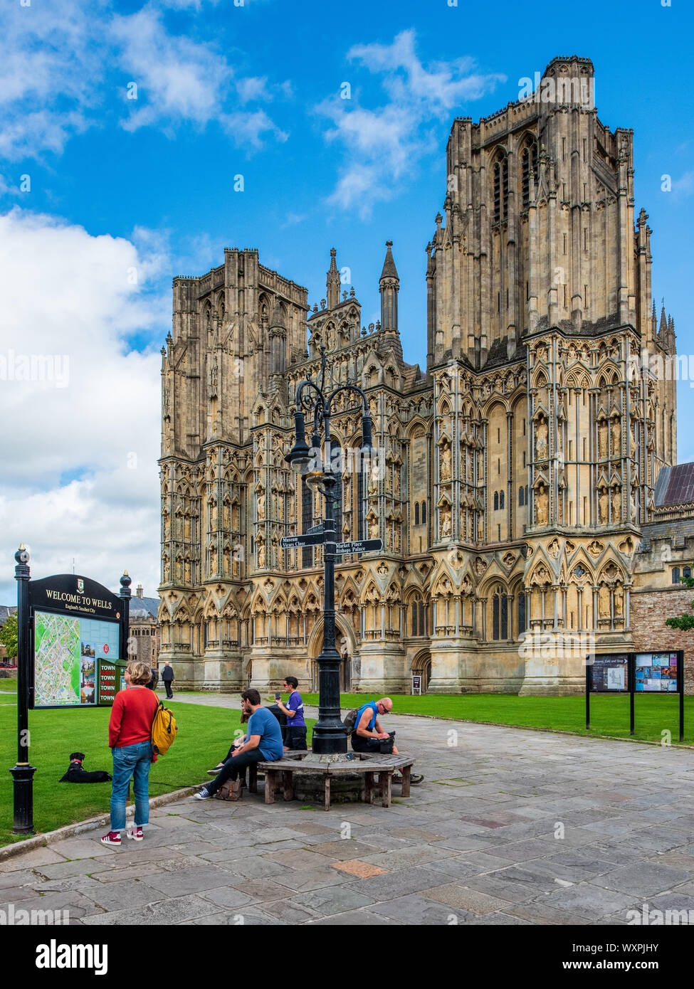 Wells Cathedral in Wells Somerset, built between 1176 and 1450. Anglican. The West Front. Stock Photo