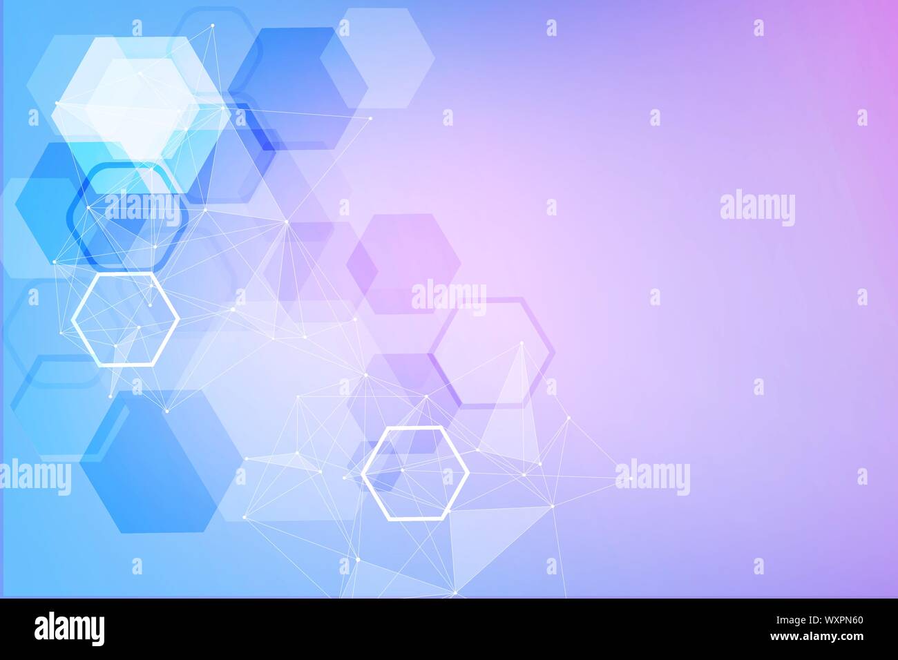 Hexagonal abstract background. Big Data Visualization. Global network connection. Medical, technology, science background. Vector illustration. Stock Vector