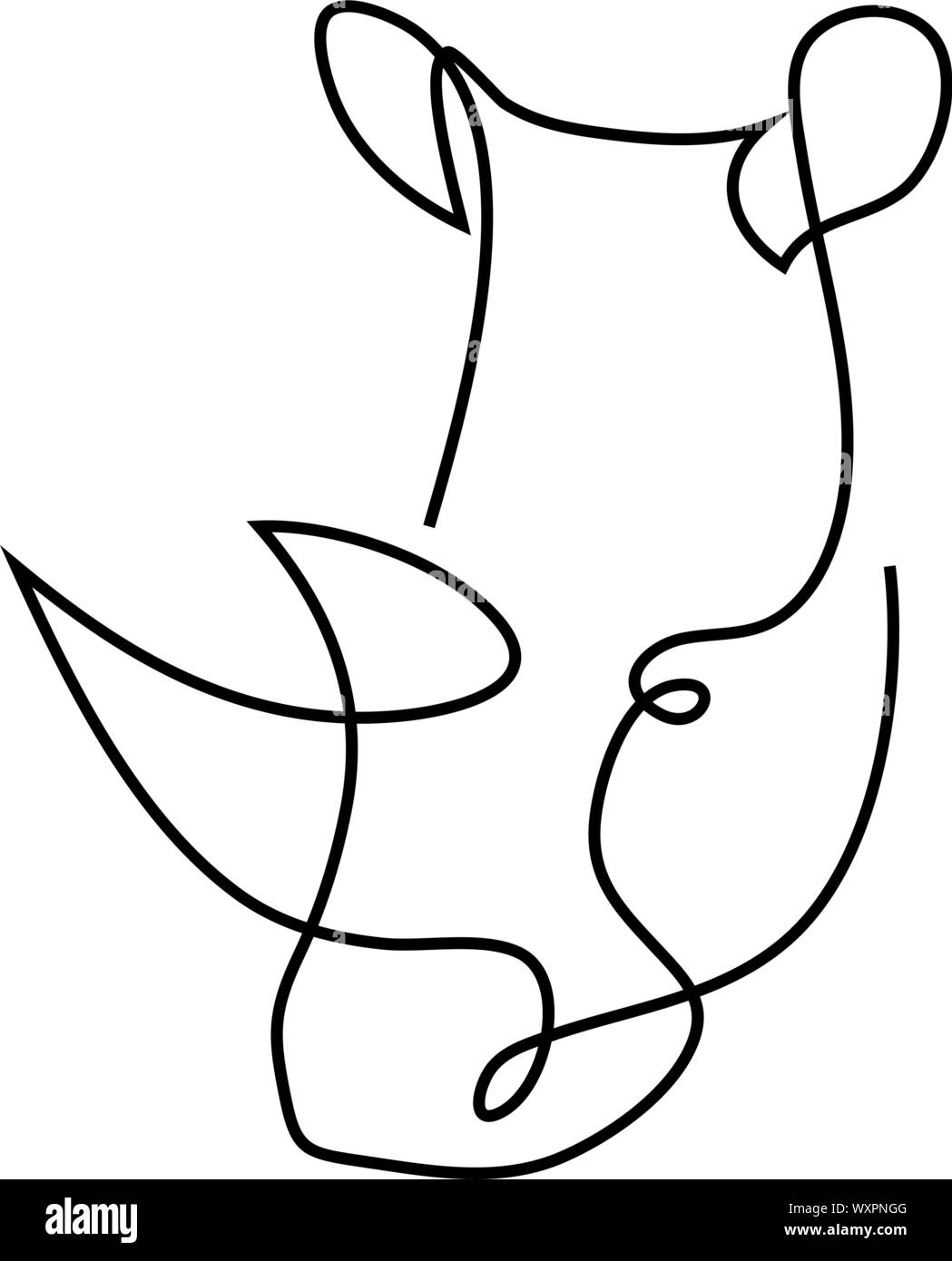 One line silhouette design of rhino. Hand drawn minimalistic style. Vector illustration Stock Vector