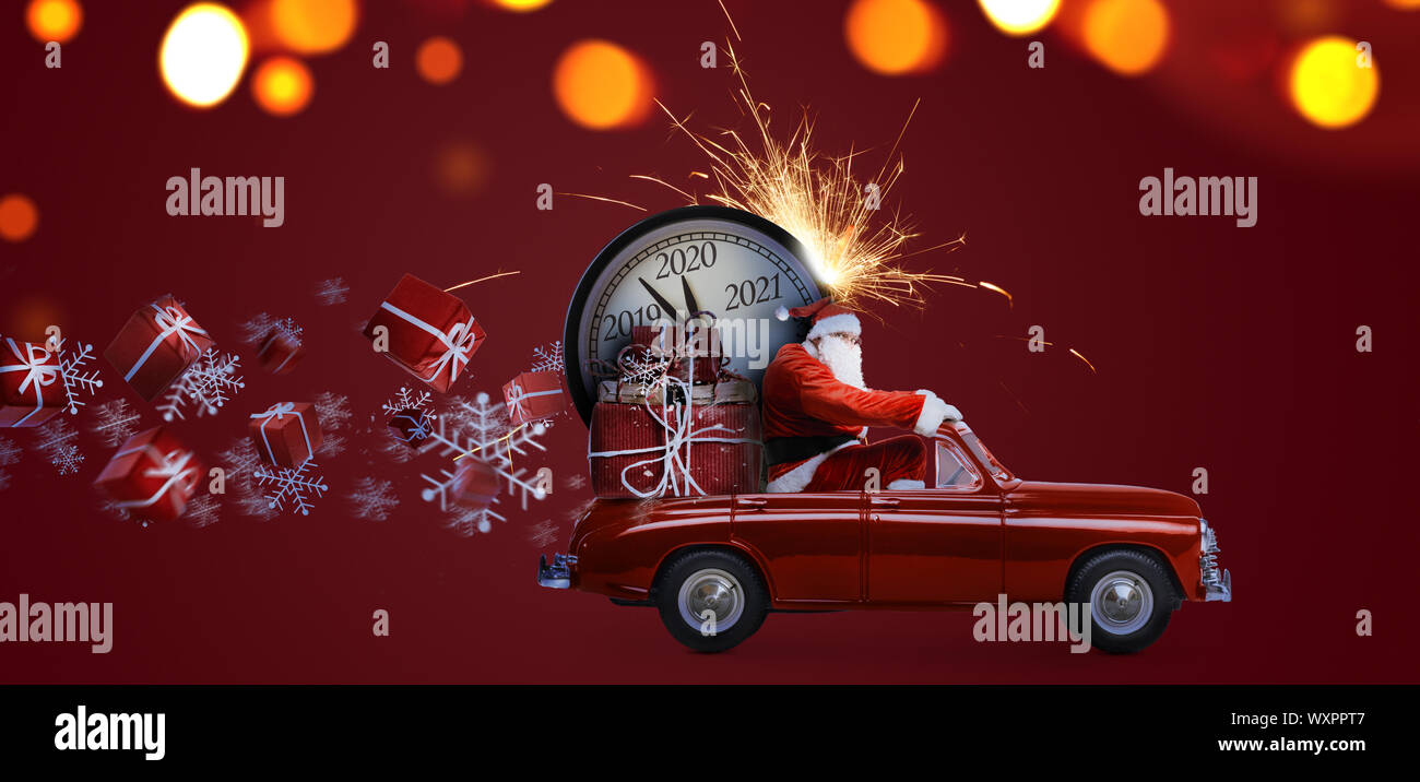 Santa Claus countdown on car Stock Photo