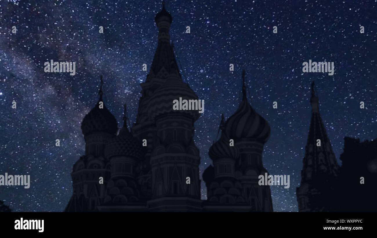 time lapse with stars, Kremlin in Moscow, Russia Stock Photo