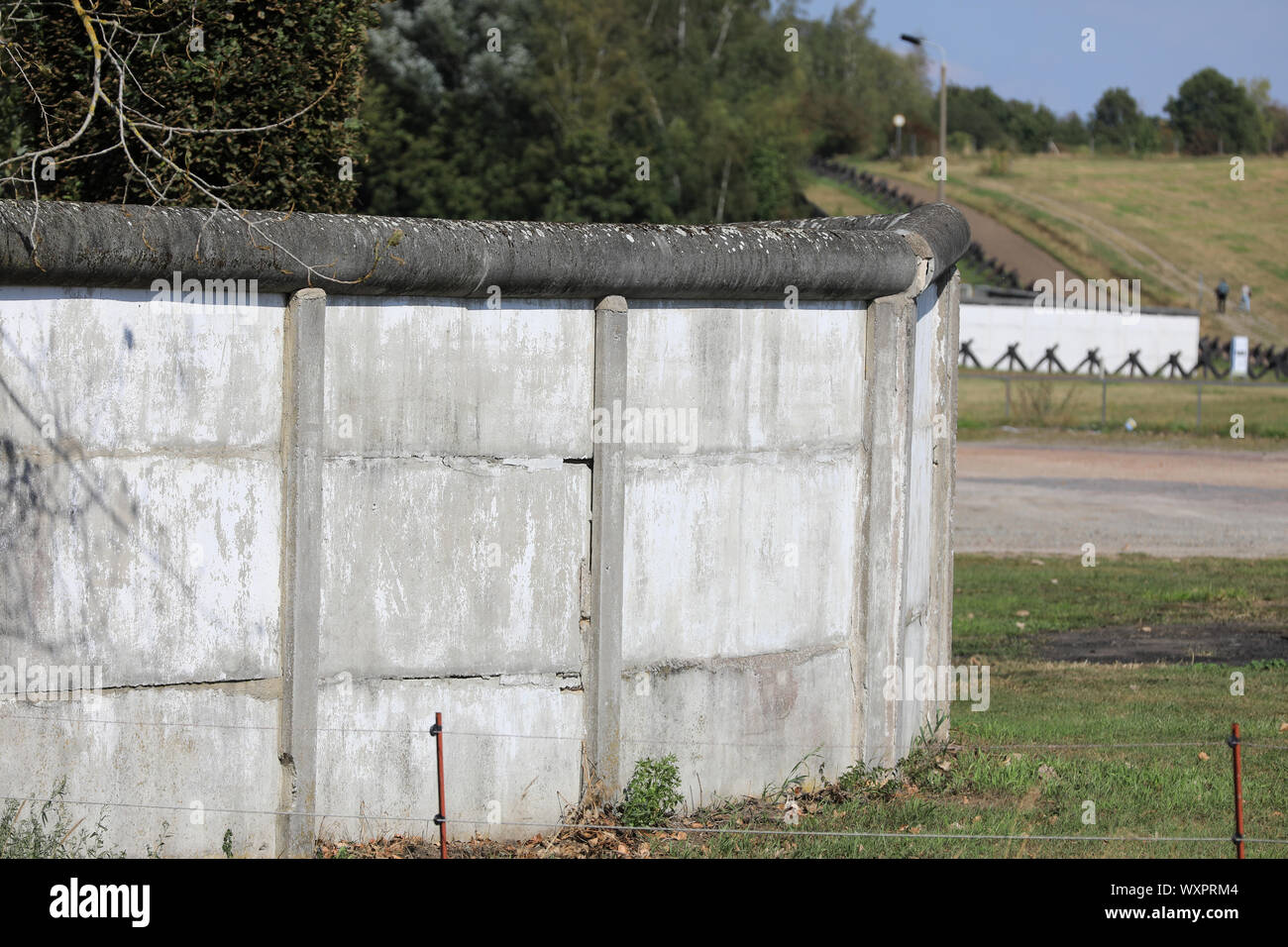 05 September 2019, Saxony-Anhalt, Hötensleben: Remains of the Wall stand at the border monument in Hötensleben on the former inner-German border. Photo: Peter Gercke/dpa-Zentralbild/ZB Stock Photo