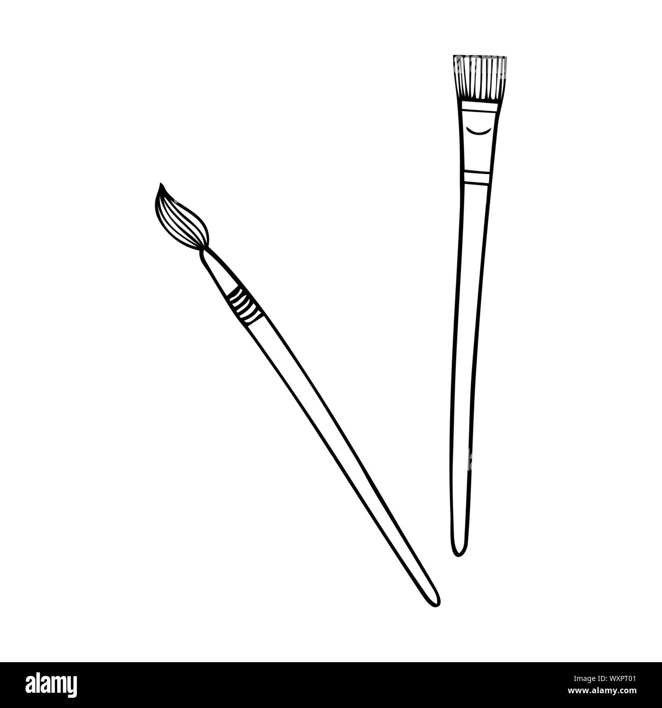 Two black and white paint brushes on a white backdrop Stock Vector