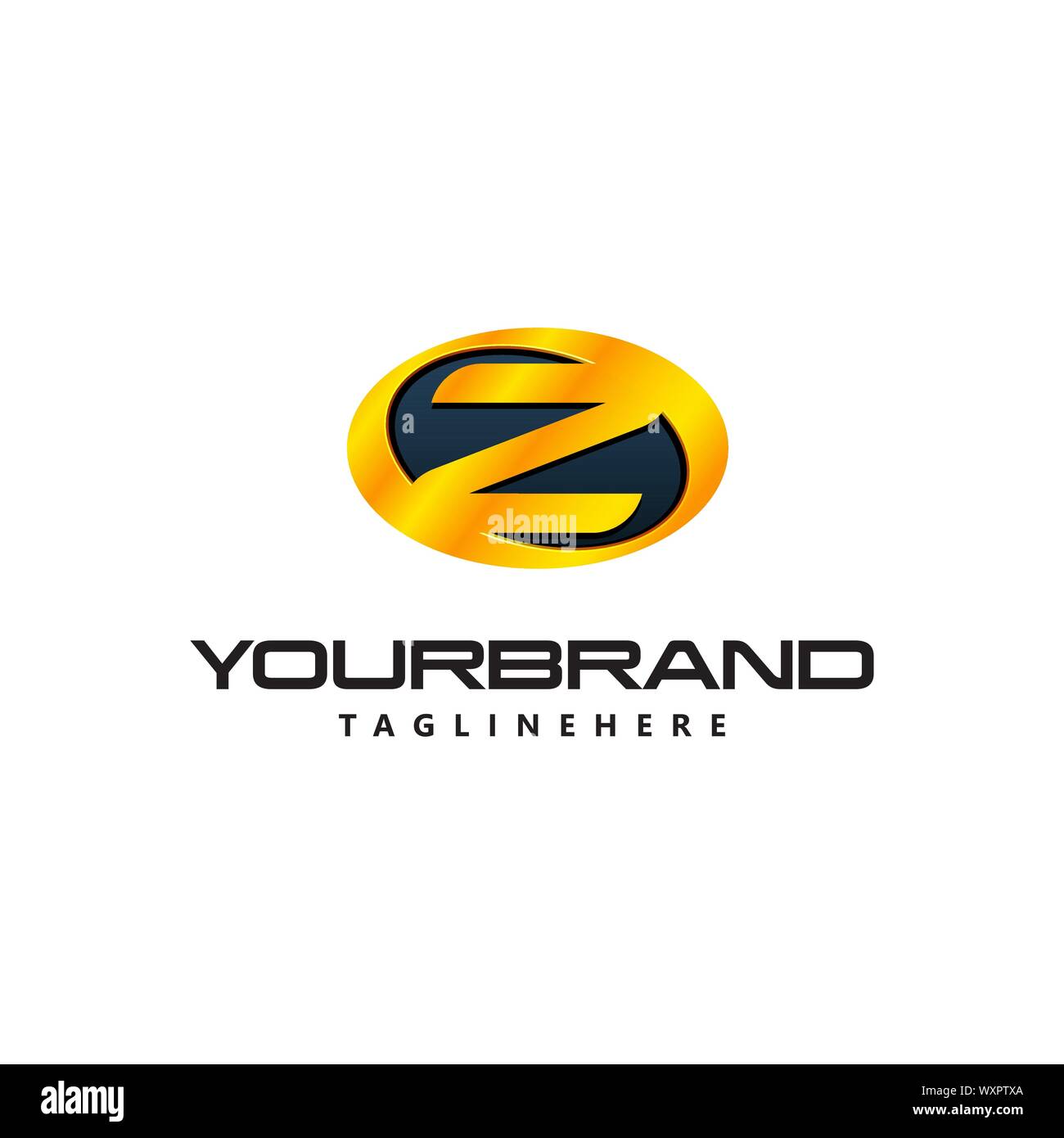 Golden Letter Z logo curved oval shape. Auto Guard badge auto logo