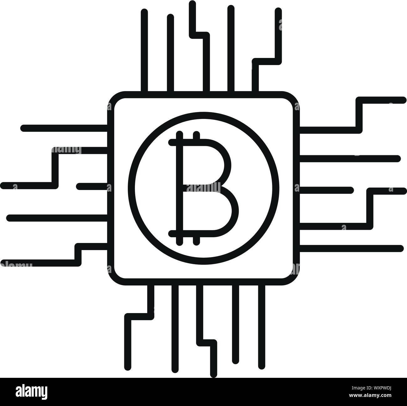 Bitcoin mining icon. Outline bitcoin mining vector icon for web design isolated on white background Stock Vector