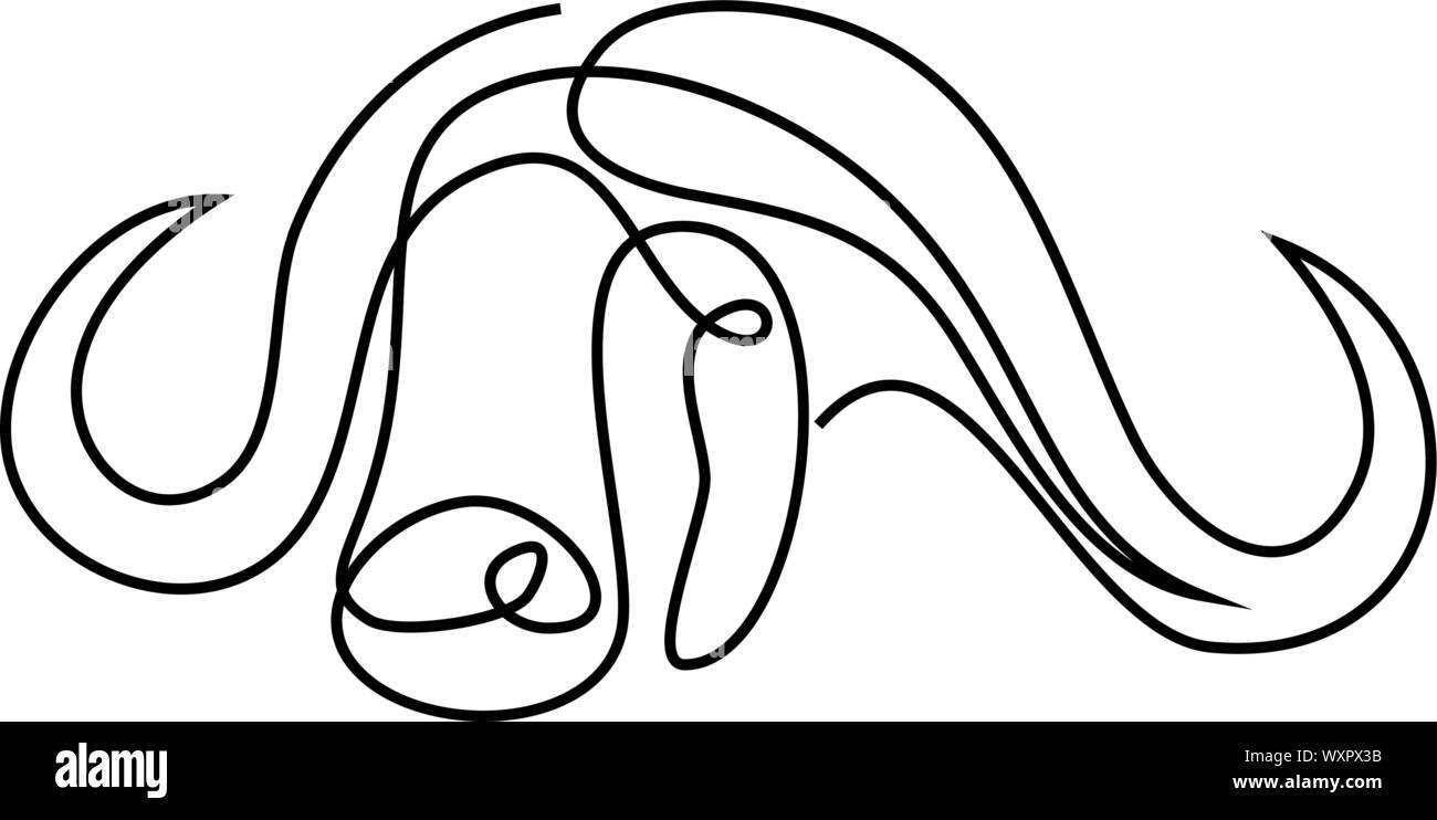 Continuous line buffalo or bull head. Single line vector illustration. Minimal style Stock Vector