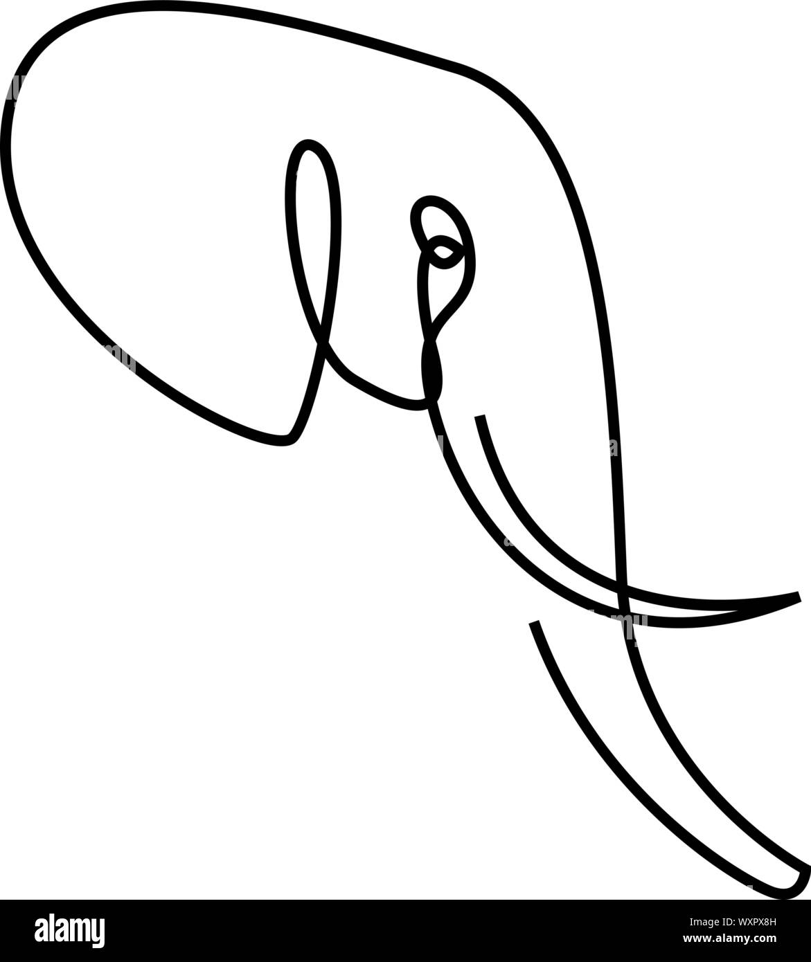 Continuous line elephant head. Single line vector illustration. Minimal style Stock Vector