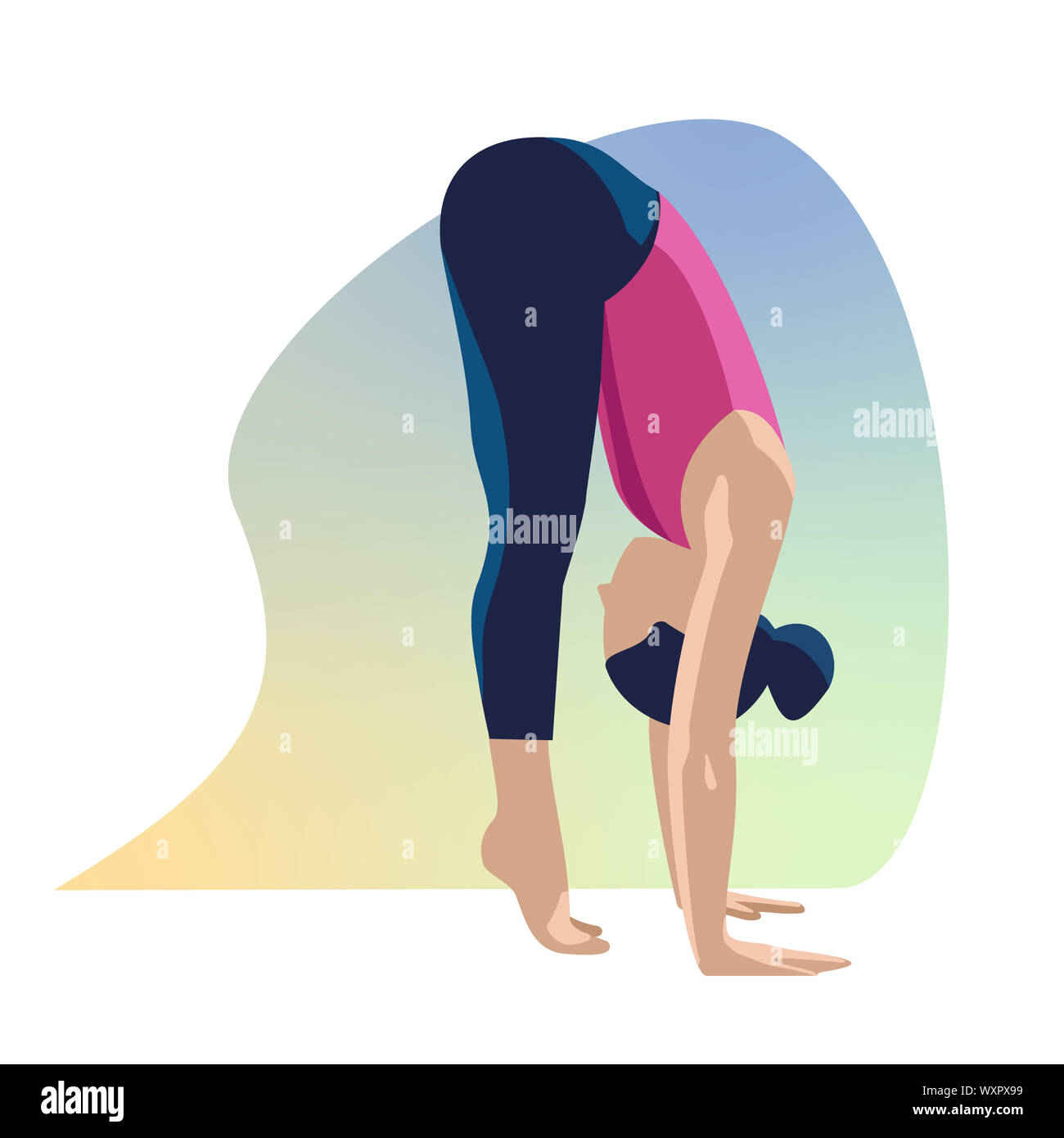 Plus size abstract woman workout in yoga poses. Bodypositive lady