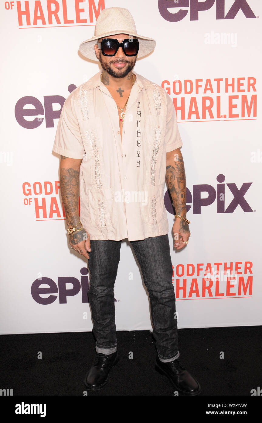 Nathaniel De La Rosa attends the Godfather of Harlem screening at the Apollo Theater in New York City. Stock Photo