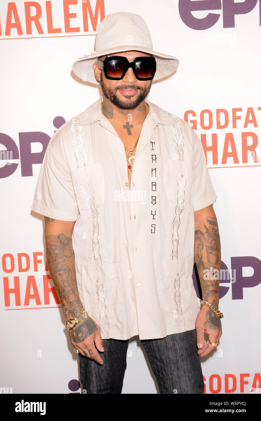 Nathaniel De La Rosa attends the Godfather of Harlem screening at the Apollo Theater in New York City. Stock Photo