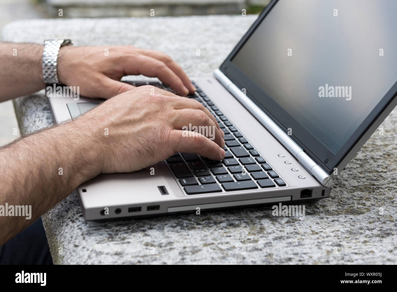 Man Typing on Computer Stock Photo - Alamy