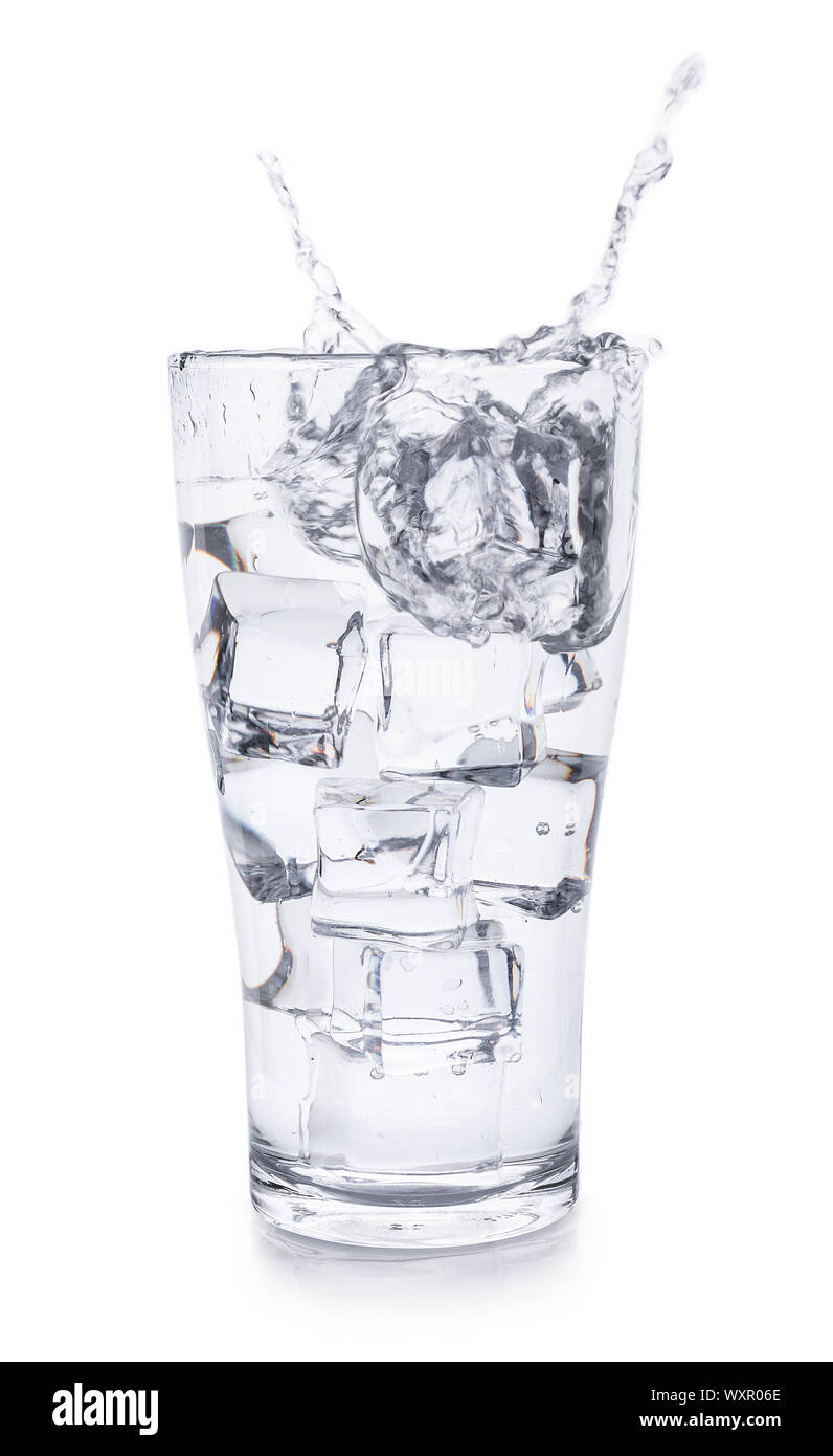 Glass of water with ice cubes isolated on white background Stock Photo ...