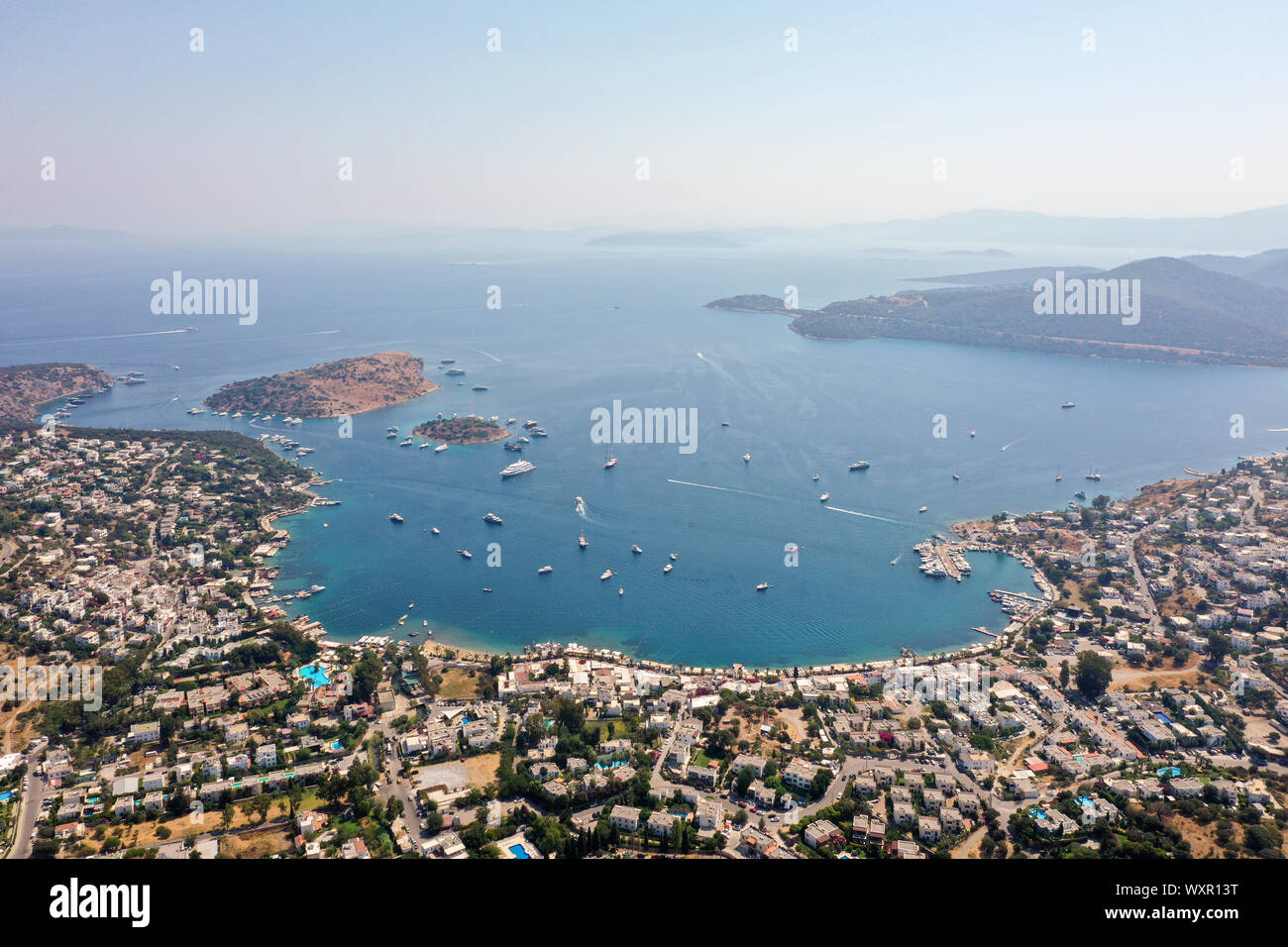 Paradise bay aerial drone view .Bodrum,TURKEY Stock Photo