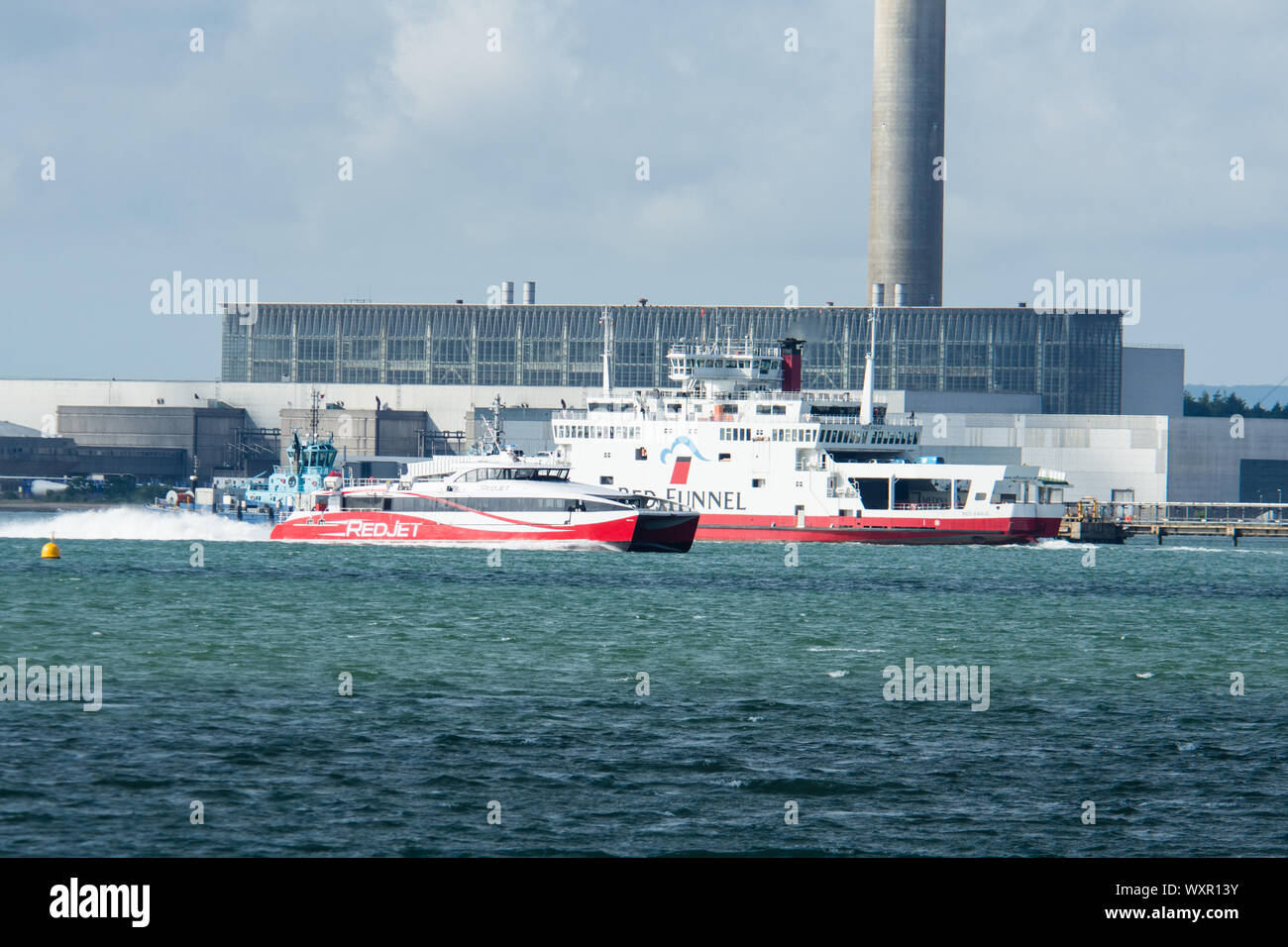 Red Funnel Car Ferry Southampton Water from Hamble towards Fawley Stock