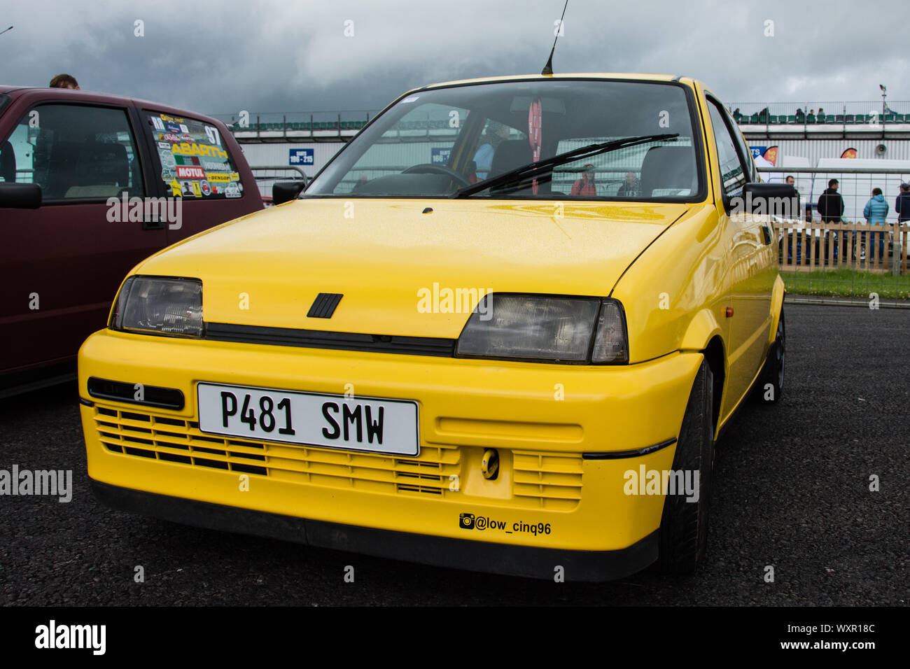 Yellow Fiat Cinquecento Hawaii like Simon's in The Inbetweeners Stock Photo