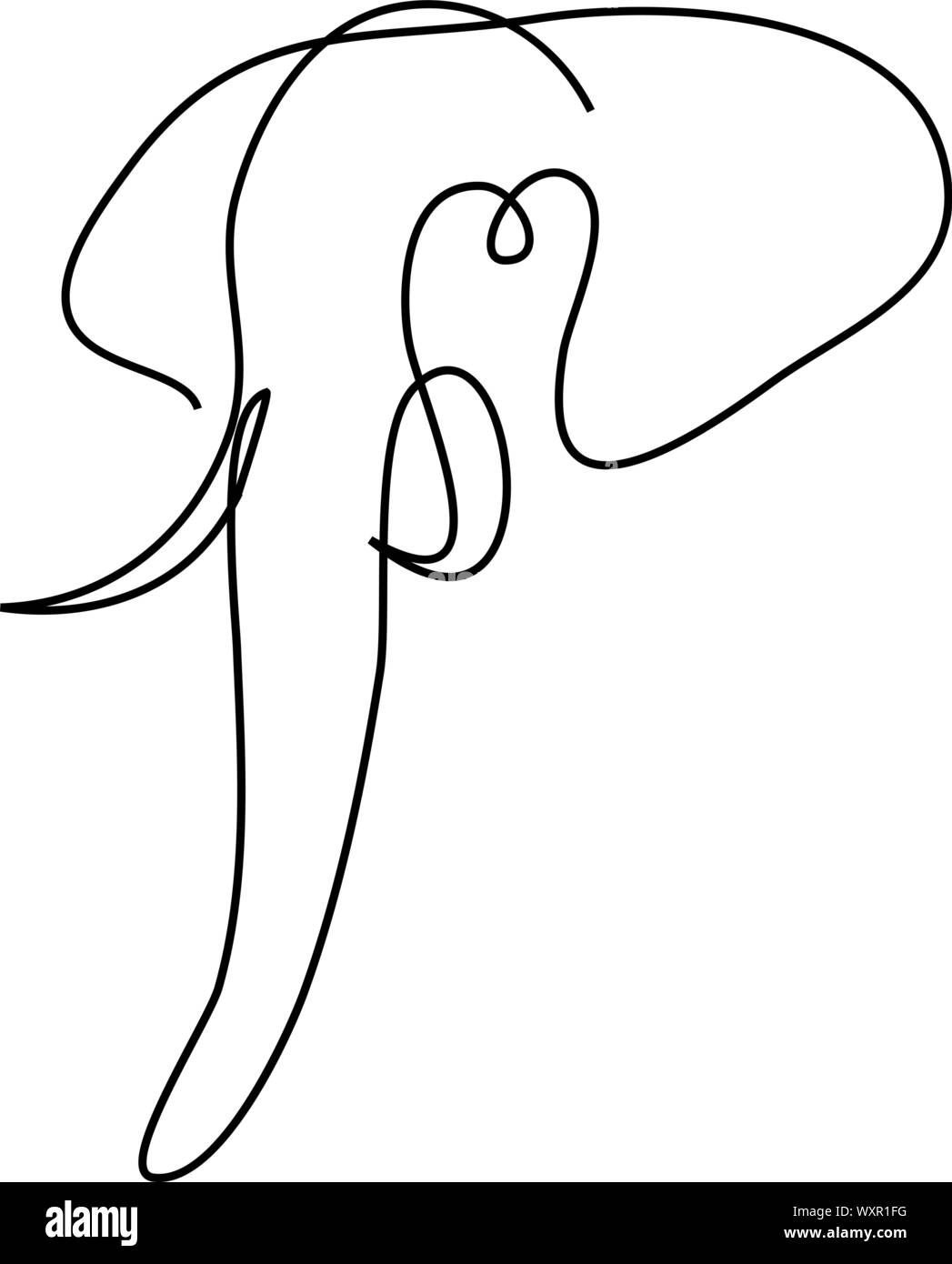 Continuous line elephant head. Single line vector illustration. Minimal style Stock Vector