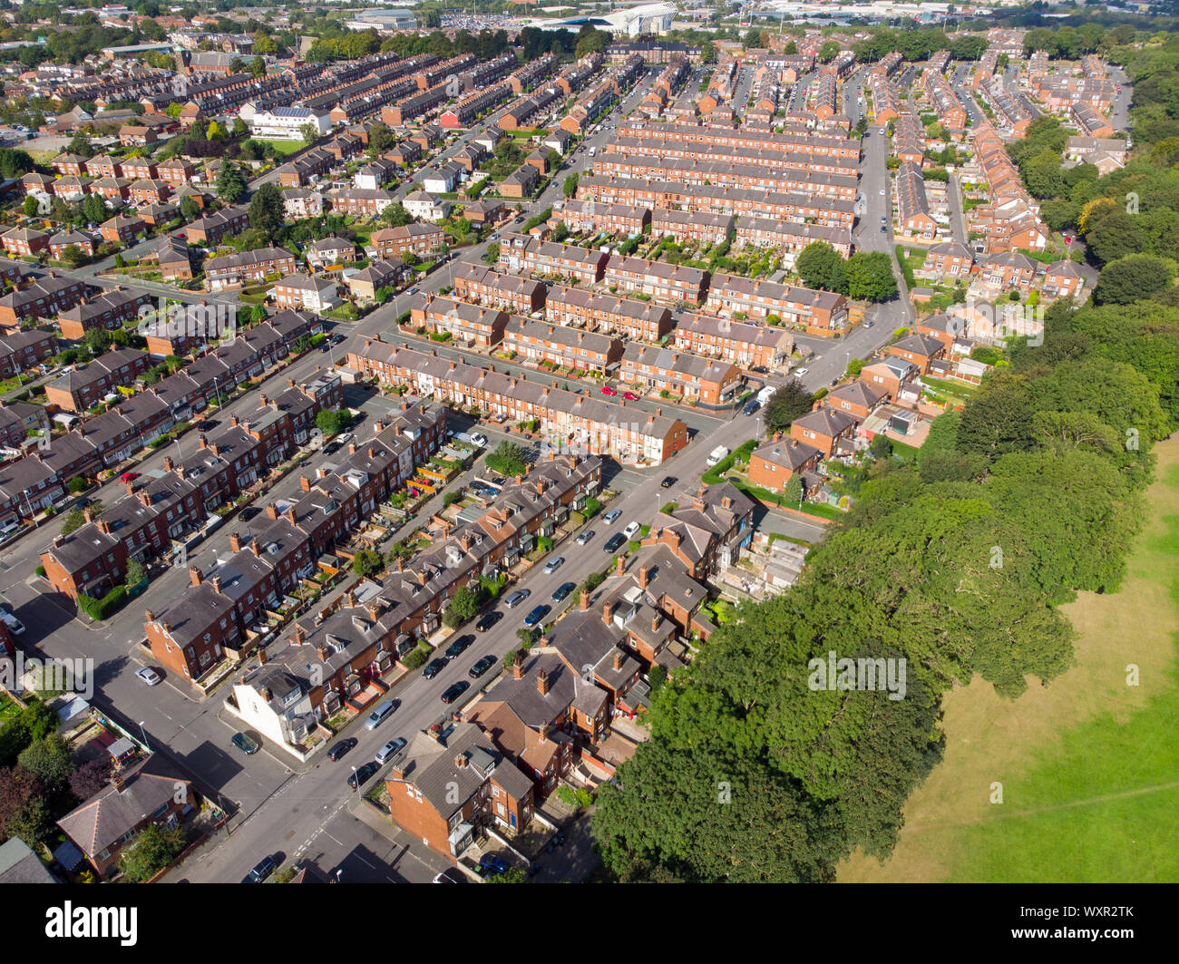 Aerial photo of the town known as Beeston in Leeds West Yorkshire UK