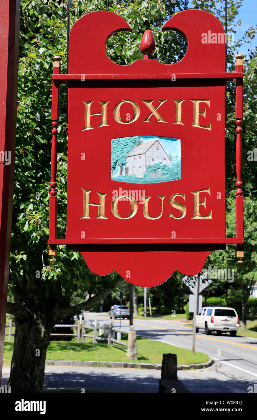 The sign board of Hoxie House, one of the oldest surviving houses in