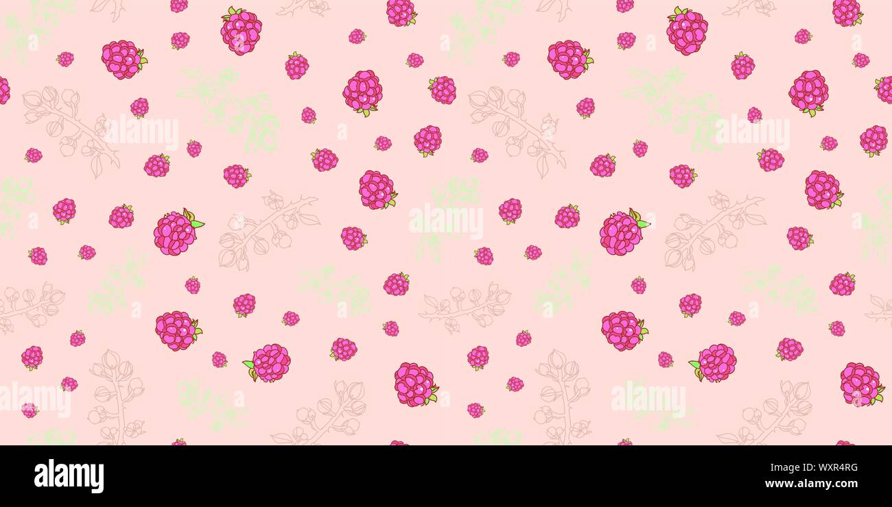 Elegant floral raspberry summer pattern. Scattered berries, leaves ...