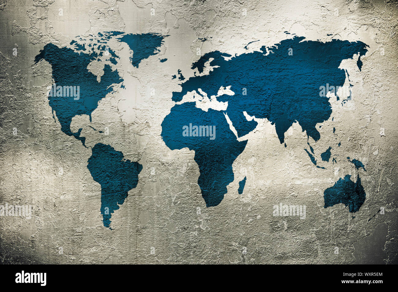 grunge map of the world over metal texture Stock Photo