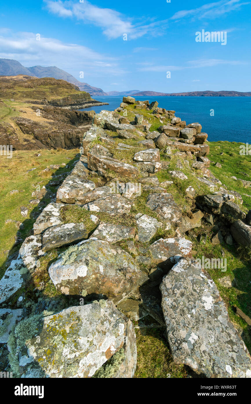 The dun or hill fort at Rubha an Dùnain, Minginish, Isle of Skye, Scotland, UK Stock Photo