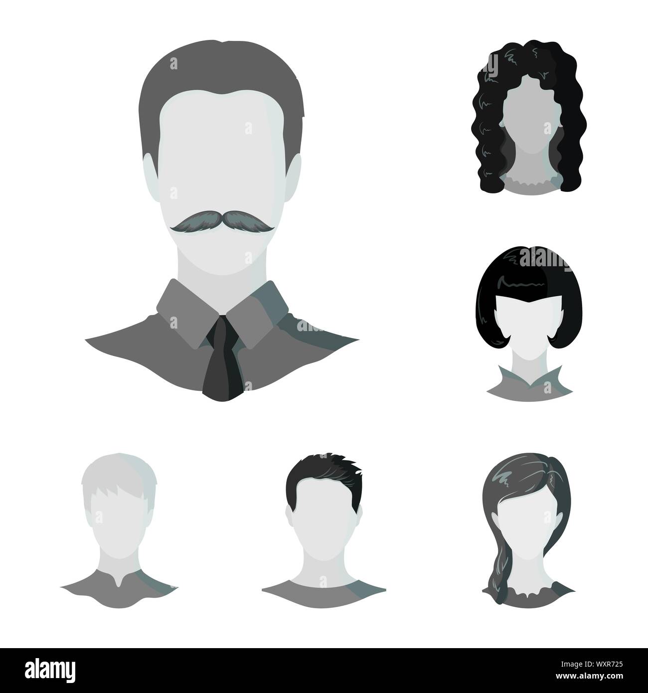 Vector illustration of character and profile icon. Collection of character and dummy vector icon for stock. Stock Vector