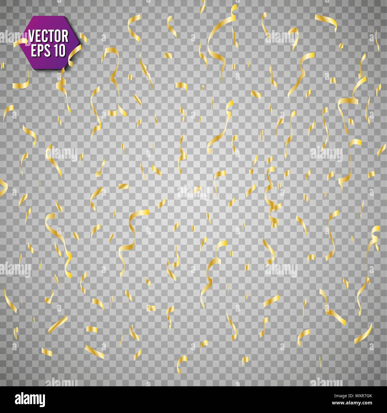 Golden confetti isolated on checkered background. Festive vector ...
