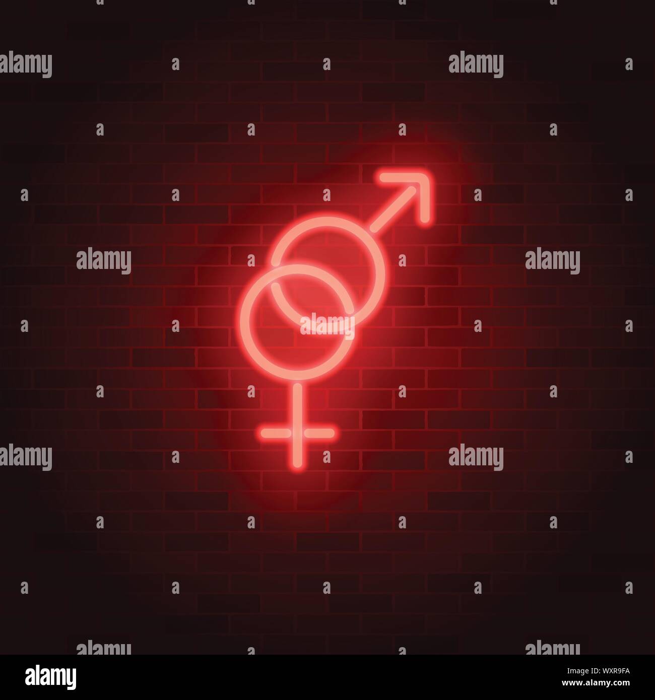 Neon heterosexuality sign. Male and female symbol Stock Vector
