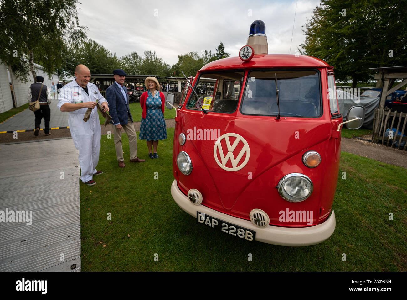 Vintage-themed Goodwood Revival. Britain’s greatest annual classic car show celebrates the mid-20th-century heyday of the Goodwood racing circuit. Stock Photo