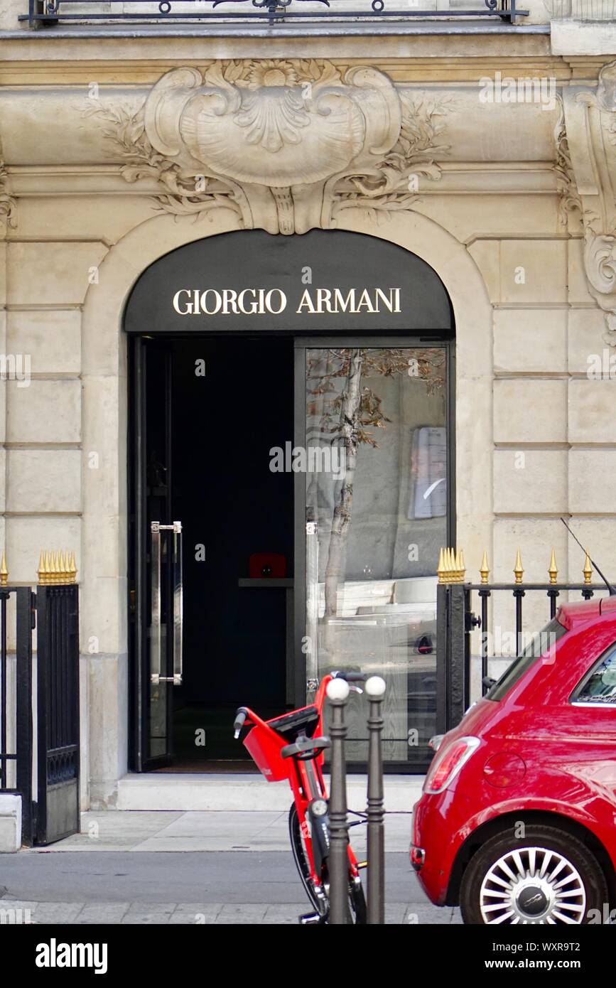 Italian fashion house Giorgio Armani on Avenue Montaigne, Paris, France. Stock Photo