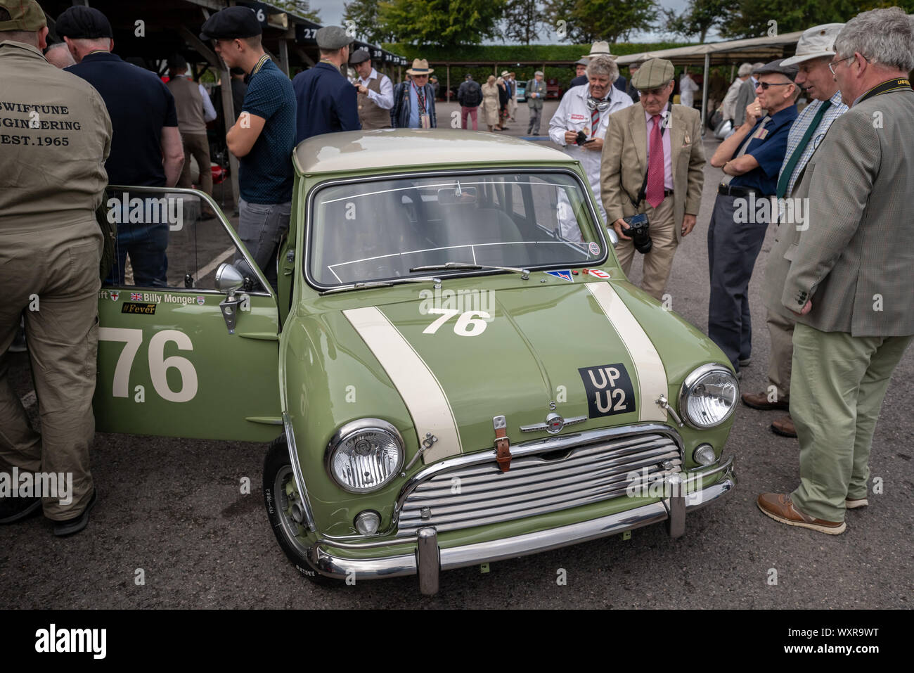 Vintage Mini Cooper on display in the paddock during the Goodwood Revival car festival, UK. Stock Photo