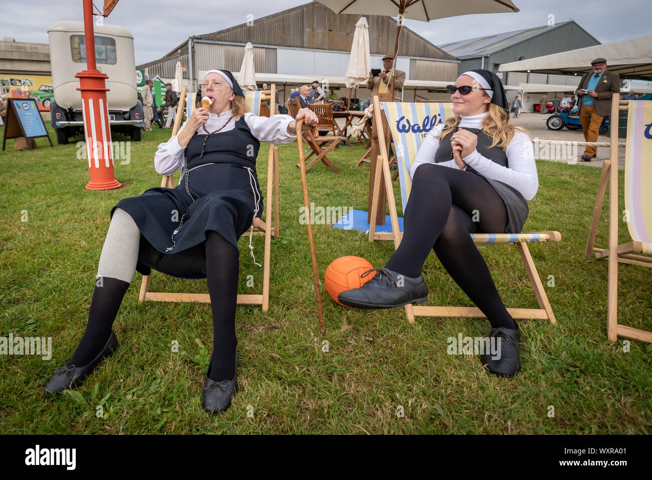 Vintage-themed Goodwood Revival. Britain’s greatest annual classic car show celebrates the mid-20th-century heyday of the Goodwood racing circuit. Stock Photo