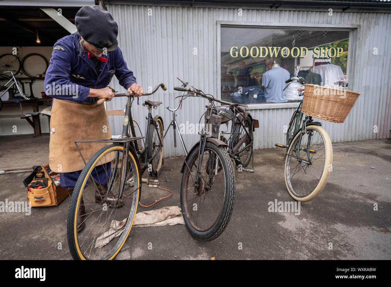 Vintage-themed Goodwood Revival. Britain’s greatest annual classic car show celebrates the mid-20th-century heyday of the Goodwood racing circuit. Stock Photo