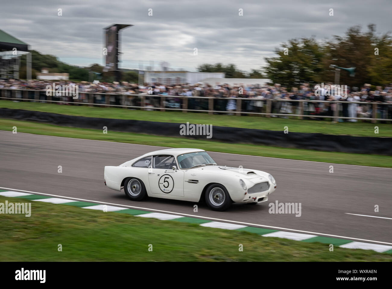 Vintage-themed Goodwood Revival. Britain’s greatest annual classic car show celebrates the mid-20th-century heyday of the Goodwood racing circuit. Stock Photo