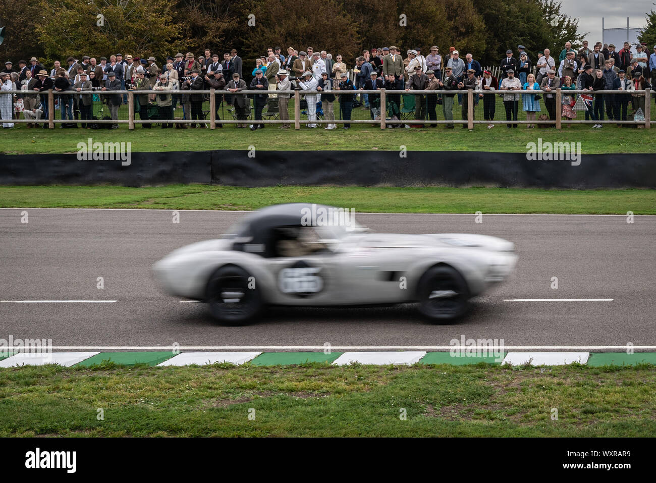 Vintage-themed Goodwood Revival. Britain’s greatest annual classic car show celebrates the mid-20th-century heyday of the Goodwood racing circuit. Stock Photo