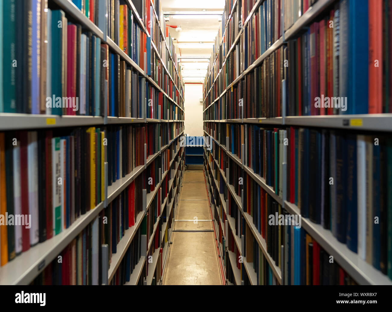 Interior of book storage floor of the National Library of Scotland in Edinburgh. Stock Photo