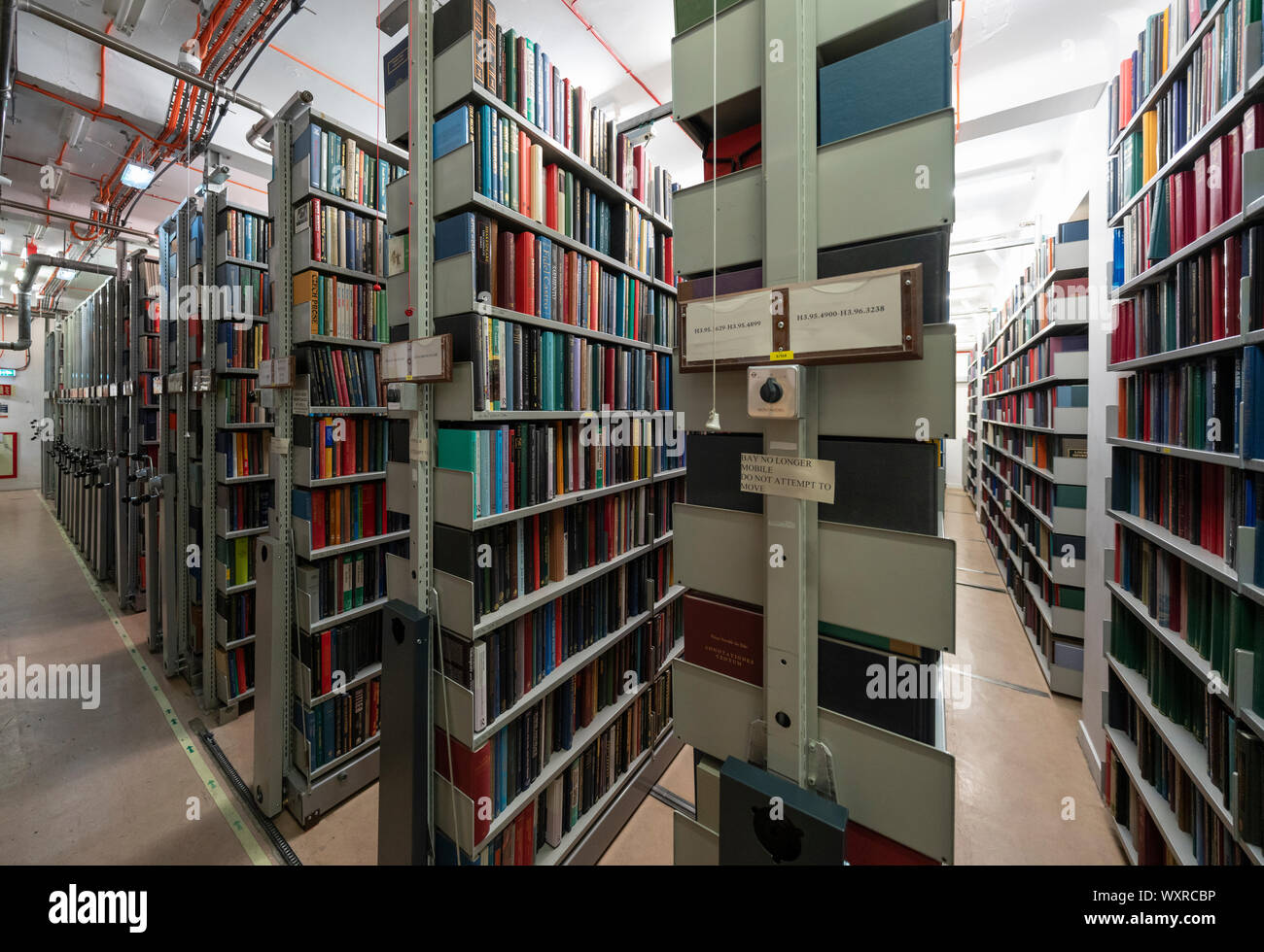 Interior of book storage floor of the National Library of Scotland in Edinburgh. Stock Photo