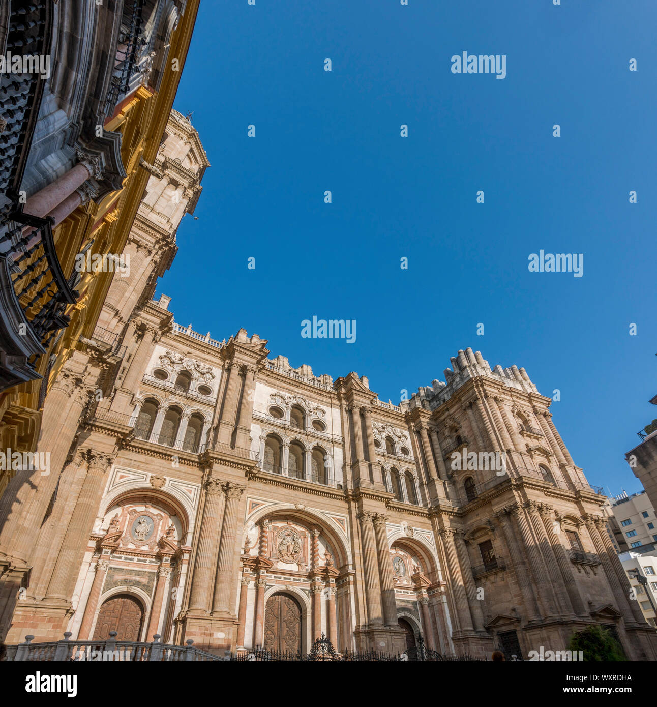 Malaga Cathedral, front facade, Malaga, Andalucia, Spain. Stock Photo